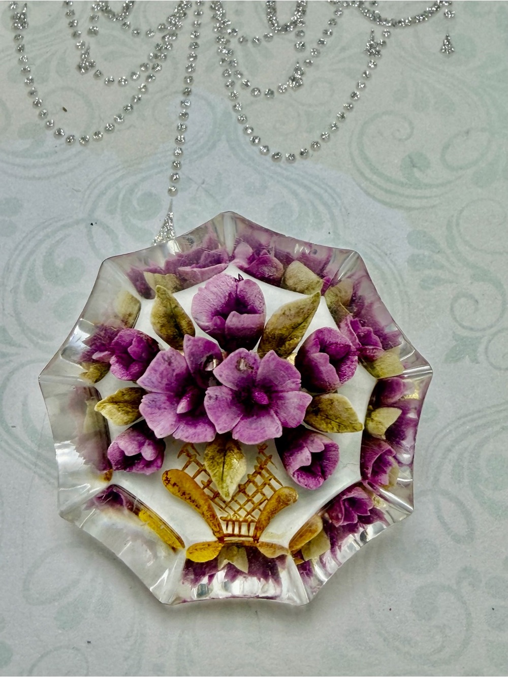 Vintage Purple Reverse Carved Brooch #cz620